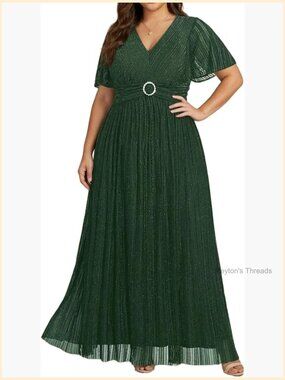Plus Size Sequin Sparkly Formal Maxi Dress with Short Sleeves